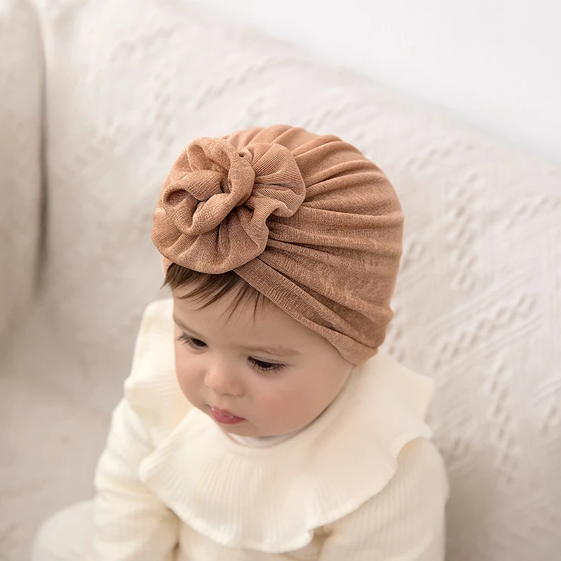 

Детская шапочка с милыми цветами тюрбан Шапка-бини для новорожденных из ледяного шелка Детские шапочки для девочек аксессуары для волос