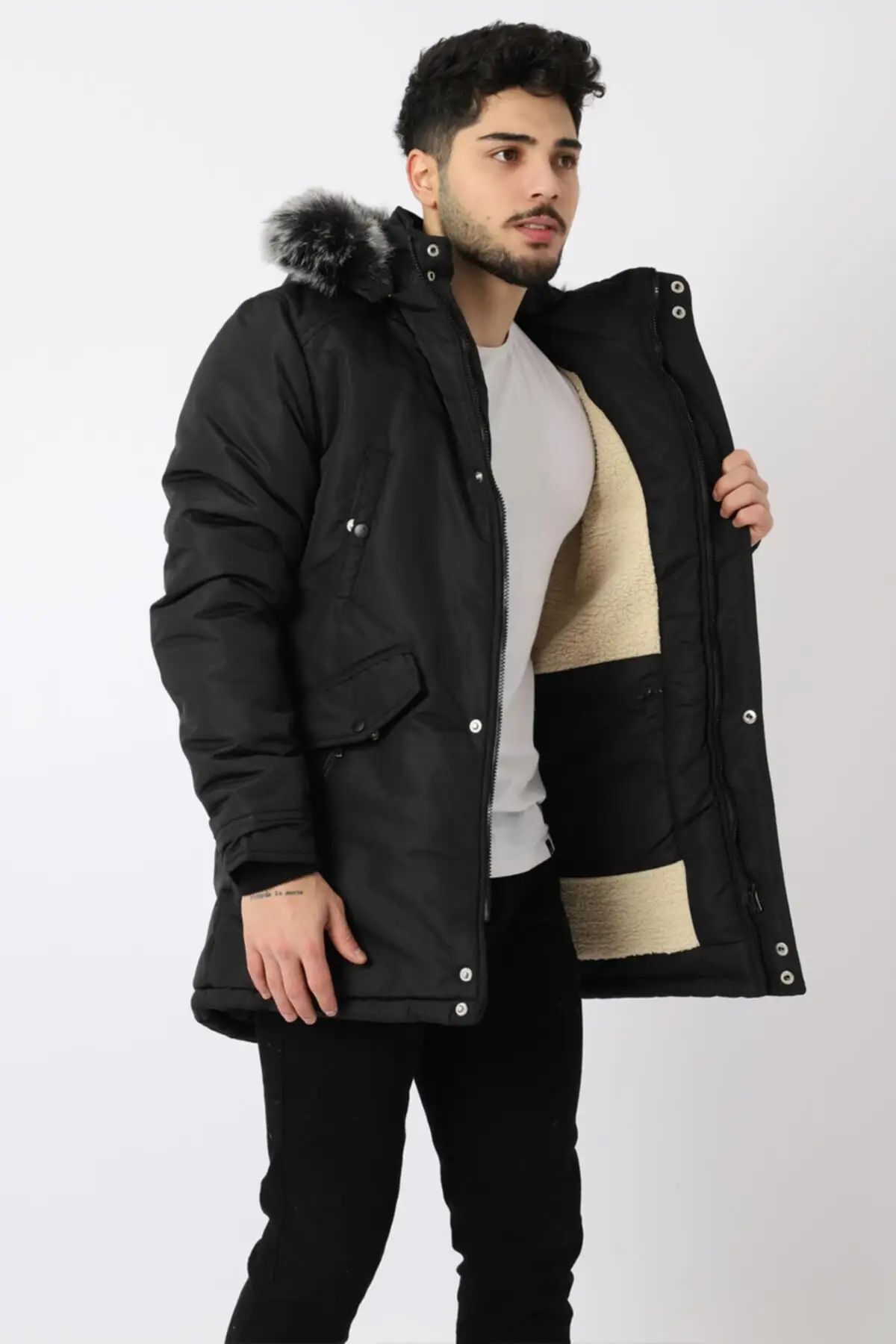Style Combination Fur Hooded Coat
