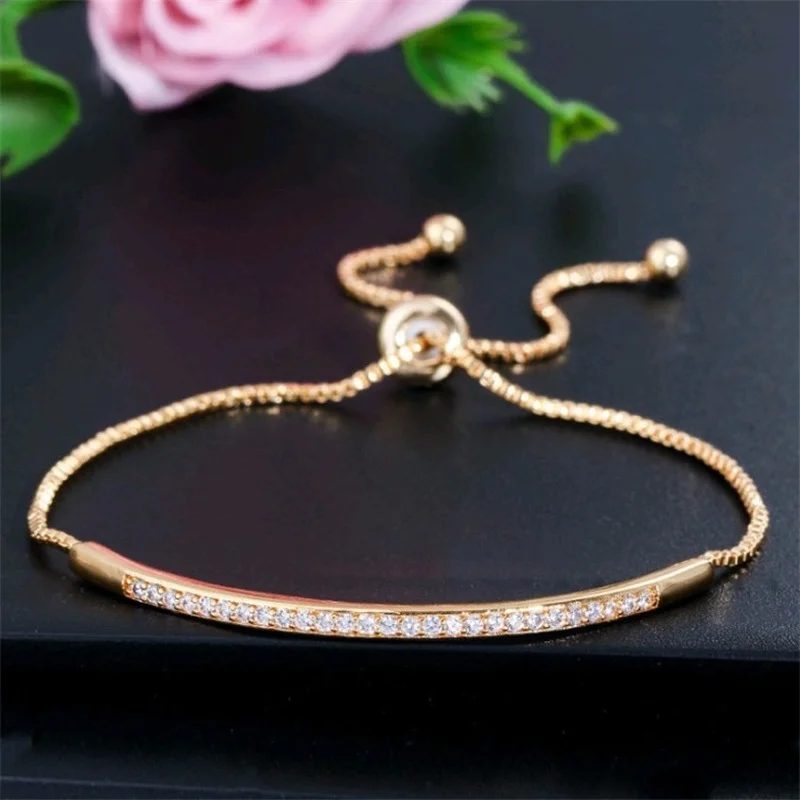 

Luxury Single Row Zircon Adjustable Chain Bracelet for Women Gold Plated Bracelet Wedding Jewelry Bracelets Pulseras Mujer
