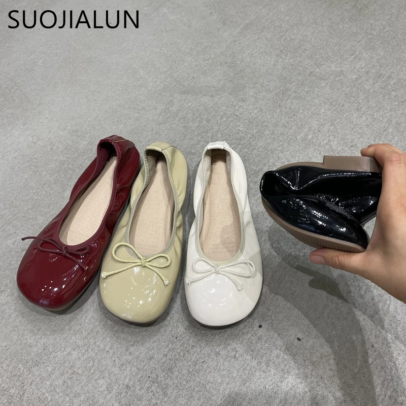 SUOJIALUN Autumn Classic Women Ballet Flats Shoes Shallow Slip On Ladies Soft Ballerina Flat Heel Casual Female Work Dress Shoes
