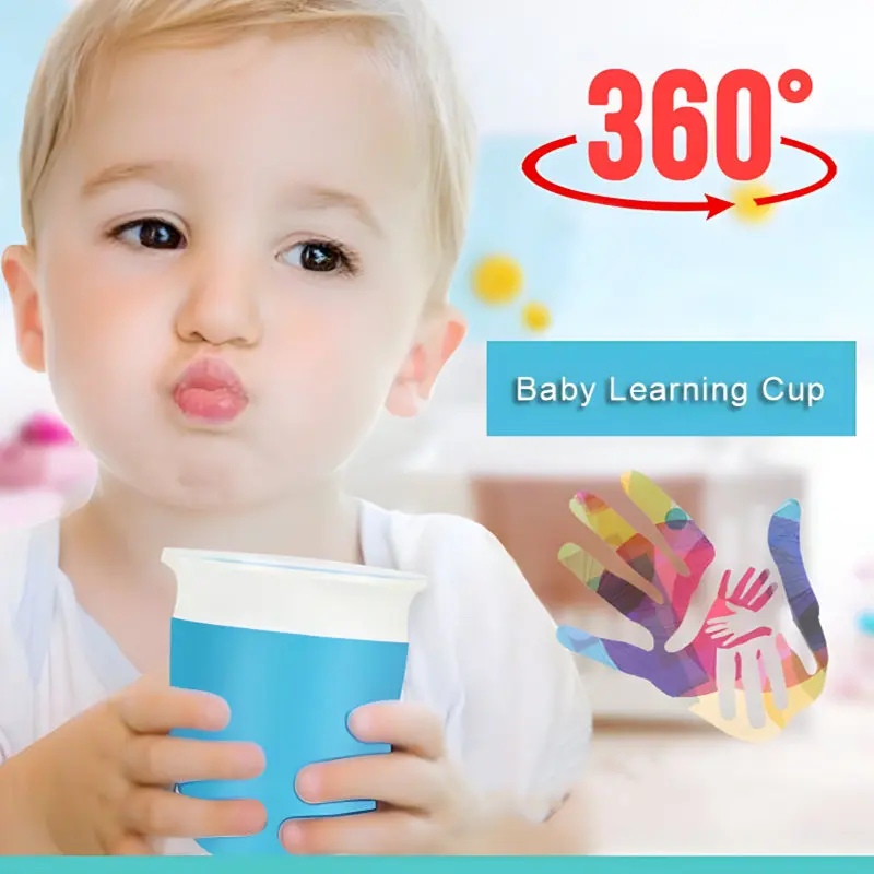 

Baby Learning Drinking Cup 360 Degrees Can Be Rotated Lid Leakproof Infants Water Cups Bottle With Double Handle Flip BPA Free