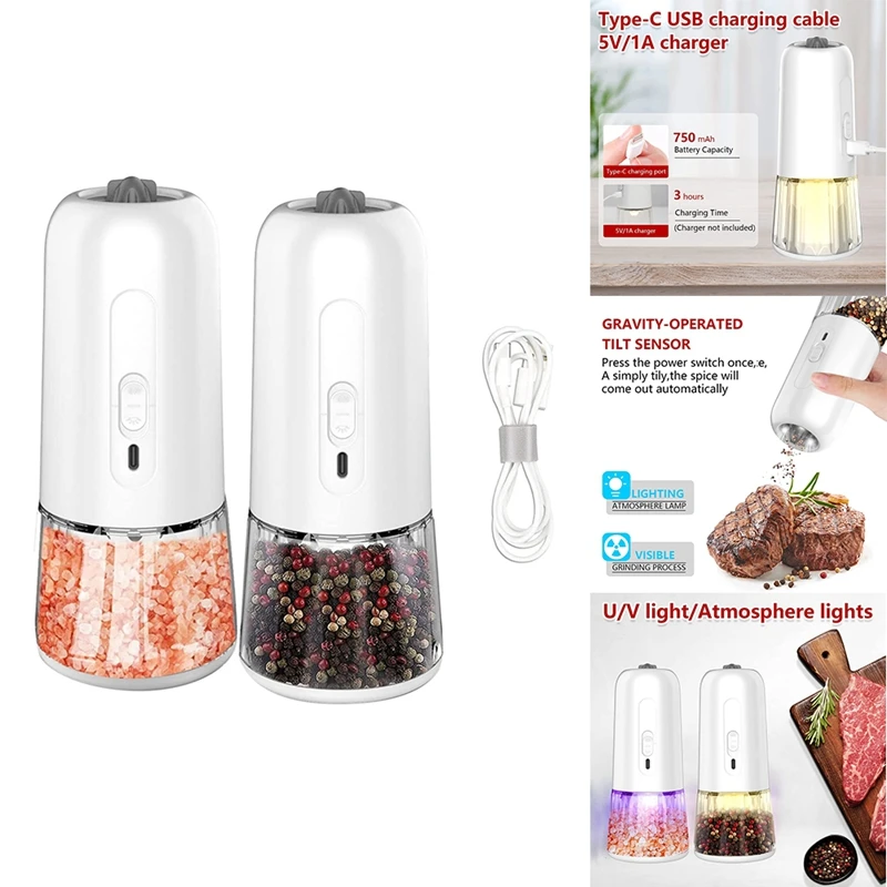 

1Pcs USB Rechargeable Pepper Mills Electric Salt And Pepper Grinder Set Adjustable Coarseness With LED Light