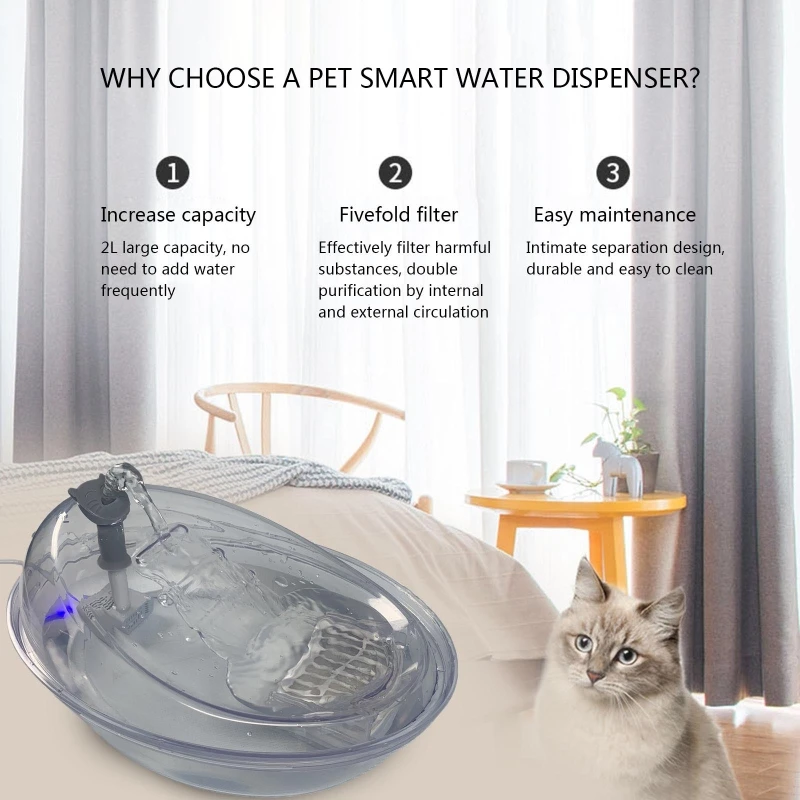

Water Fountain Gravity Fed Water Dispenser 68 OZ Automatic Quiet Drinking Bowl for cats Small Pets Easy to Clean