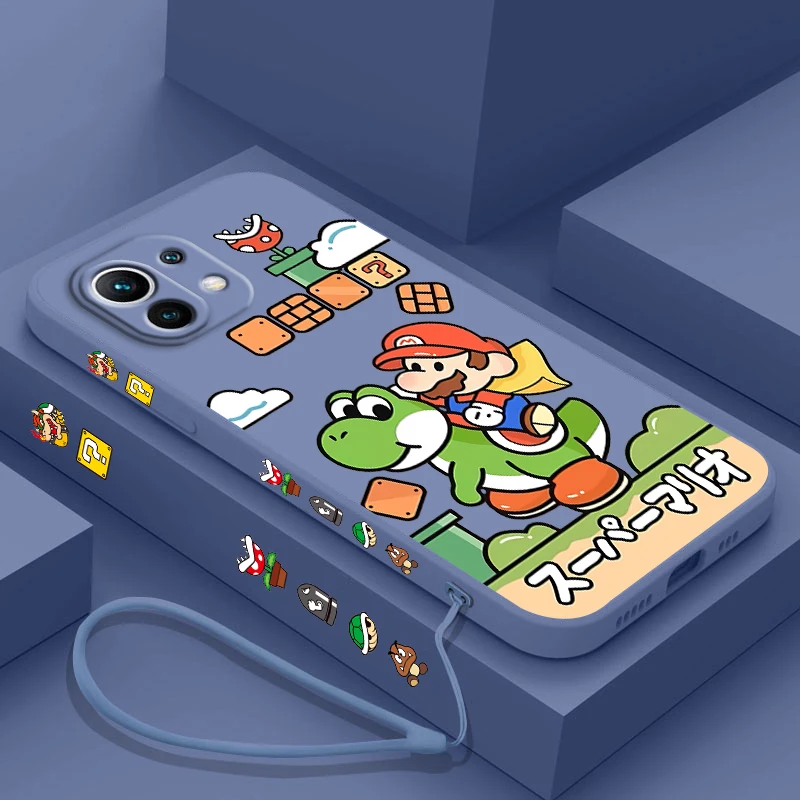 

Cartoon Super Marie Mario For Xiaomi Poco X4 X3 F4 F3 NFC M5 M4 M3 GT S Pro 4G 5G Liquid Left Rope Phone Case Cover