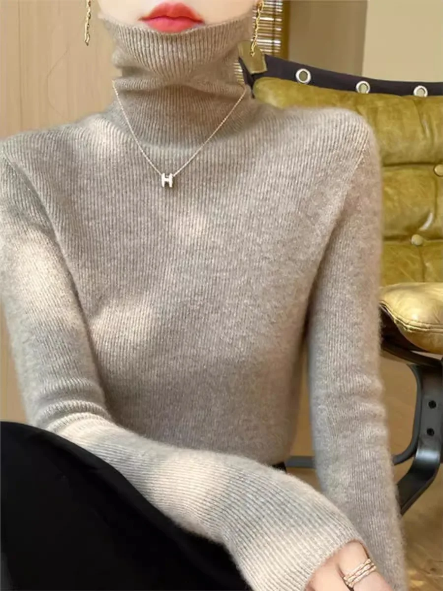 Turtleneck Shirt Women Autumn Inner wear 2024 New Pile Collar Long sleeve Thickened Knit Slim fit Slimming Sweater