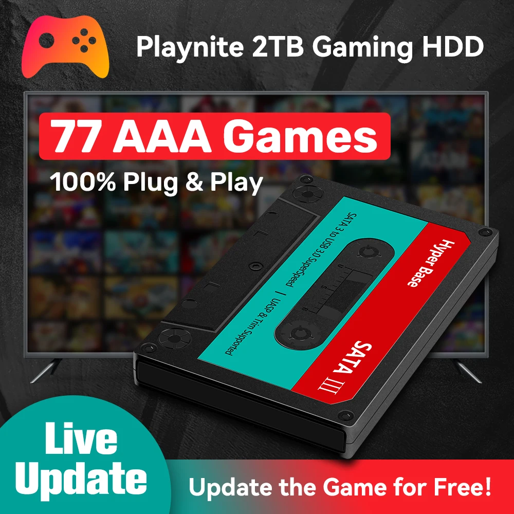Игровой жесткий диск Playnite 2 ТБ с 77 играми AAA ретро игровая консоль для