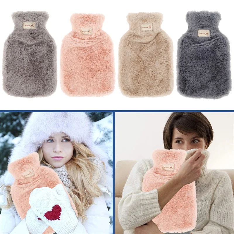 

Zovyvol 2000ml Plush Faux Fur Hand Warmer Winter Hot Water Bottles Pure Natural Rubber Cover Back Neck Waist Hand Bed Warm