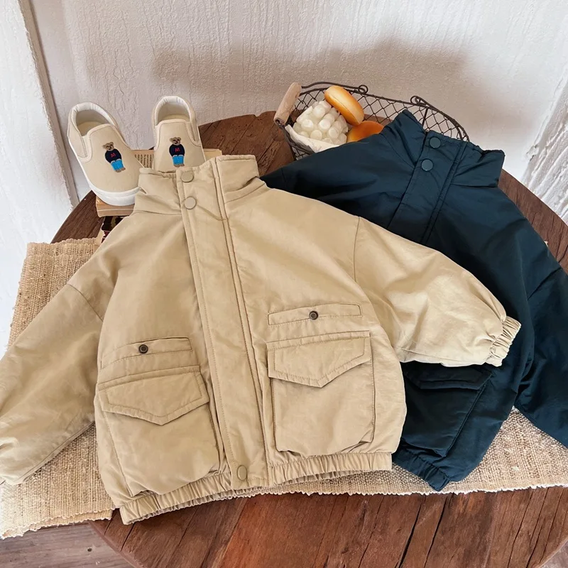 

Children with thick cotton-padded jacket baby boy winter with western style 2022 Japanese children baseball uniform coat