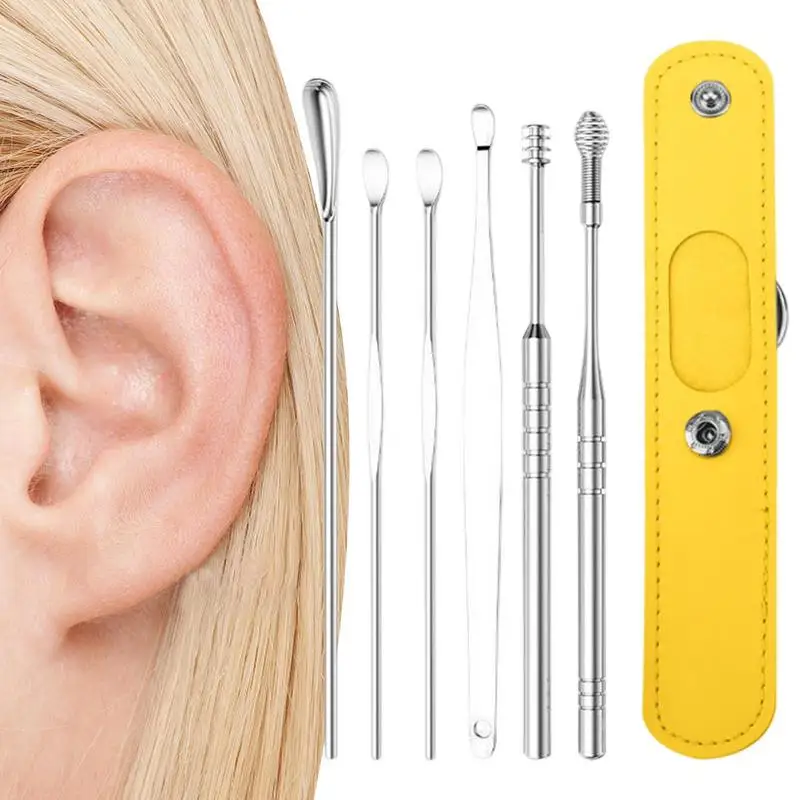 

Устройство для чистки ушей 6 шт., из нержавеющей стали, с сумкой для хранения из ПУ кожи, средство для чистки ушей, подарок для семьи, друзей, взрослых и детей