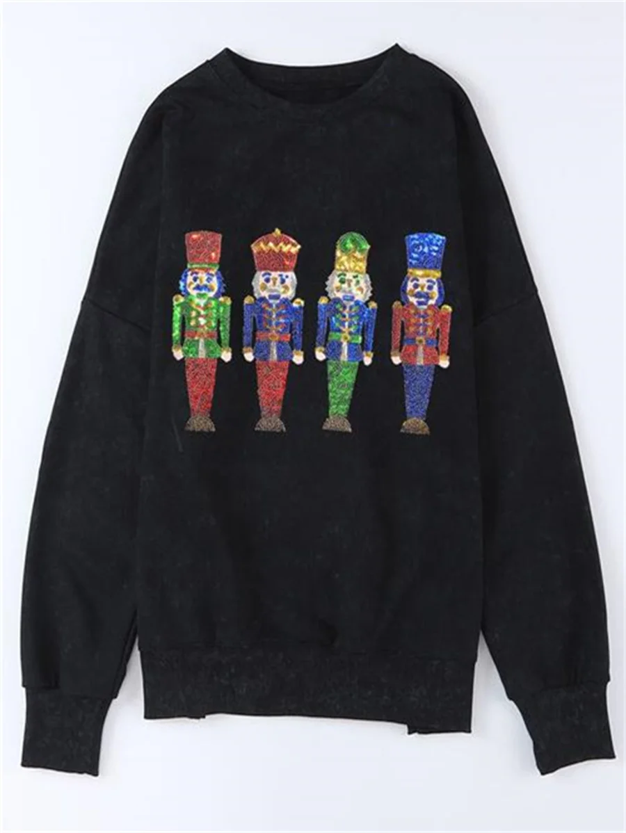 Женская толстовка с блестками и круглым вырезом длинным рукавом