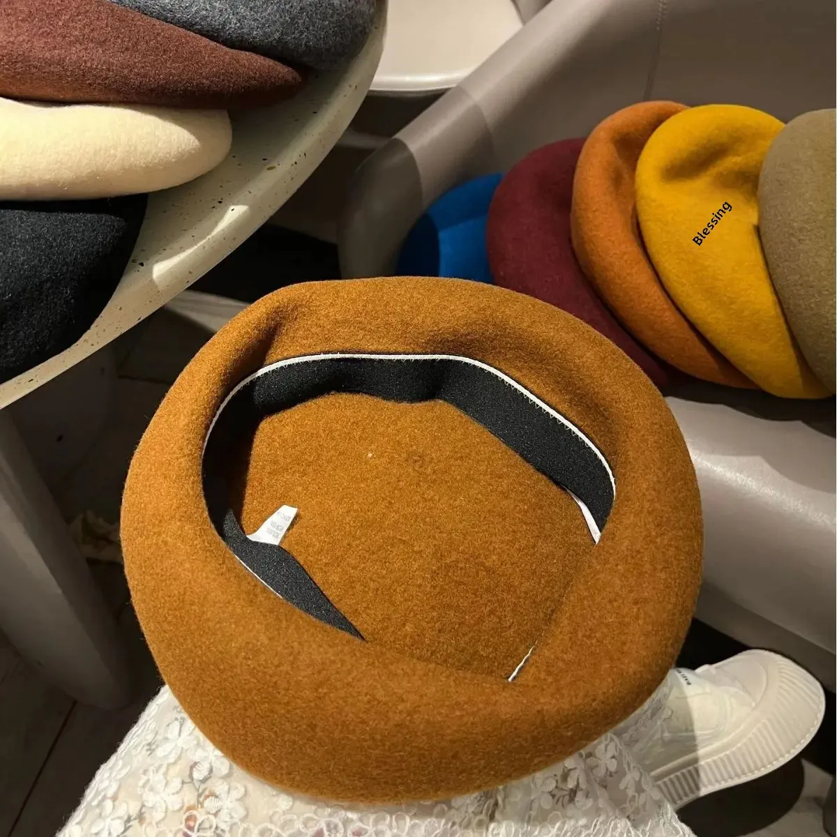 Винтажный британский однотонный шерстяной берет большой размер женская