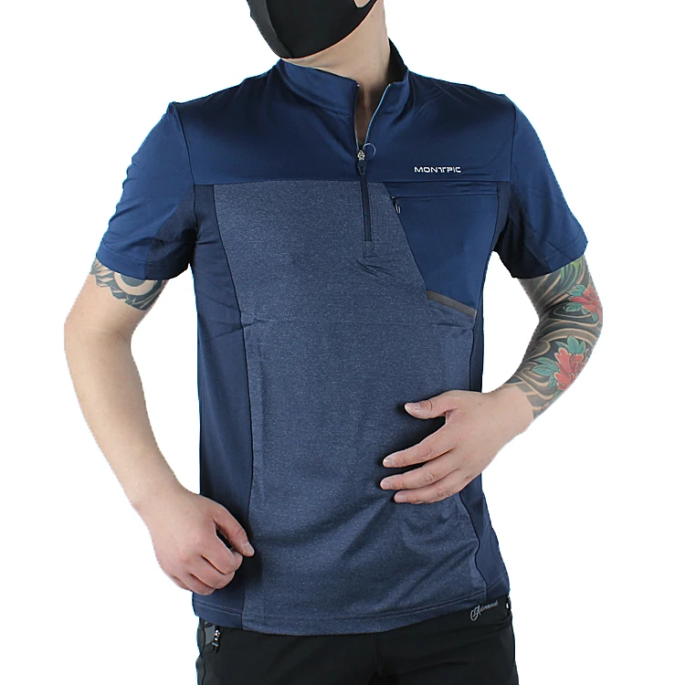 MONTPIC Men`short sleeve elastic quick dry cycling hiking t-shirts mens UV-proof breathable slim riding trekking sports tshirts