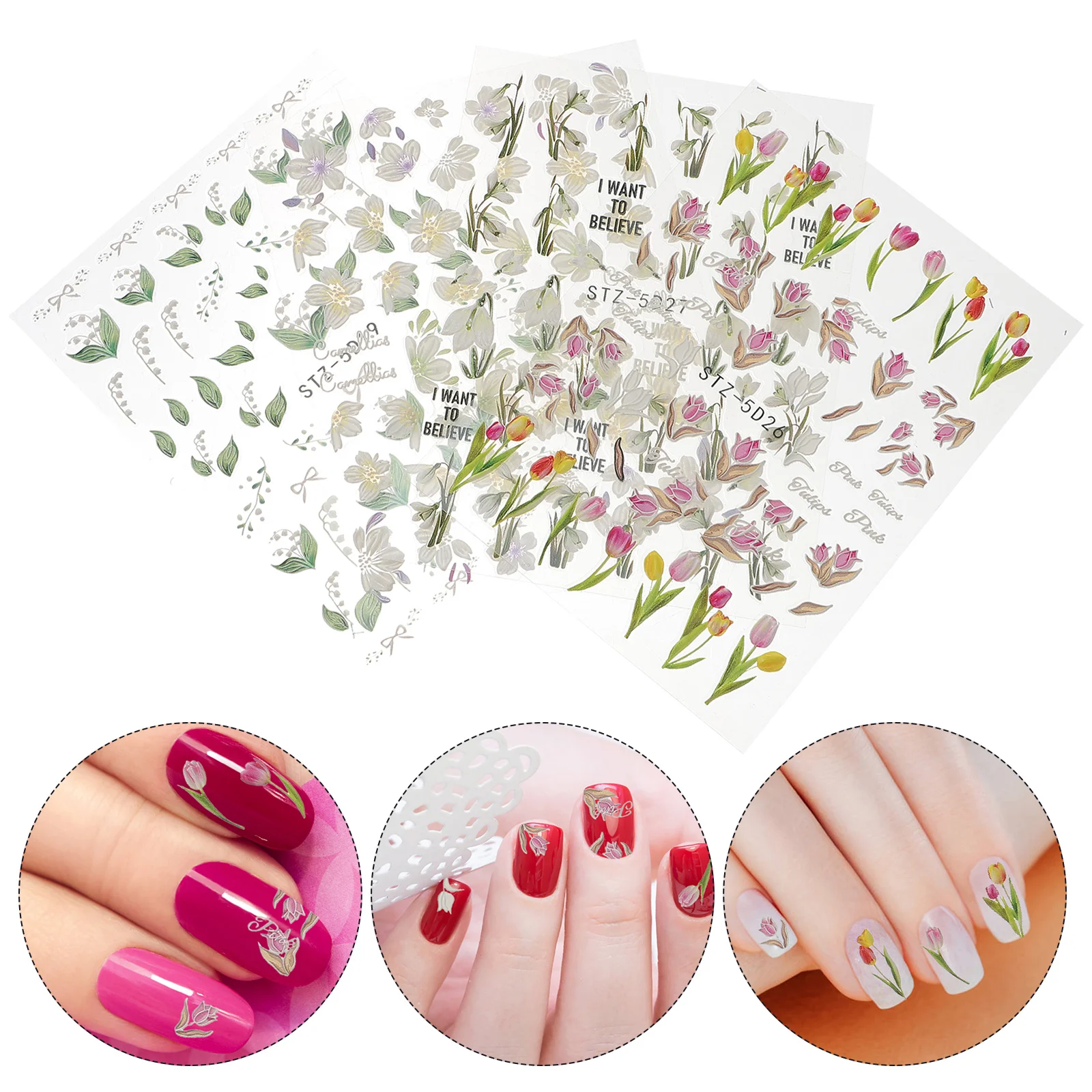 

4 Sheets Embossed Nail Art Stickers Embossed Nail Decals Nail Art Decors