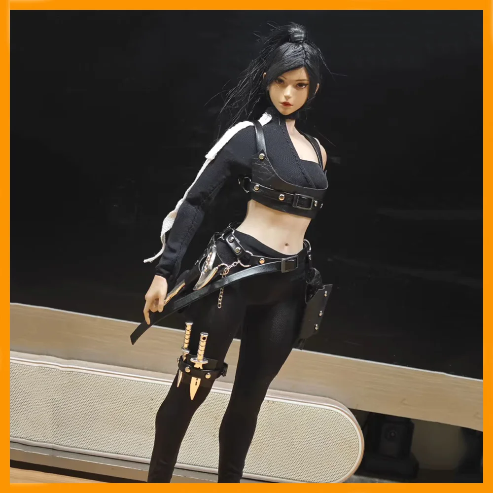 Женский крутой комбинированный костюм в масштабе 1/6 кожаный плечевой ремень с