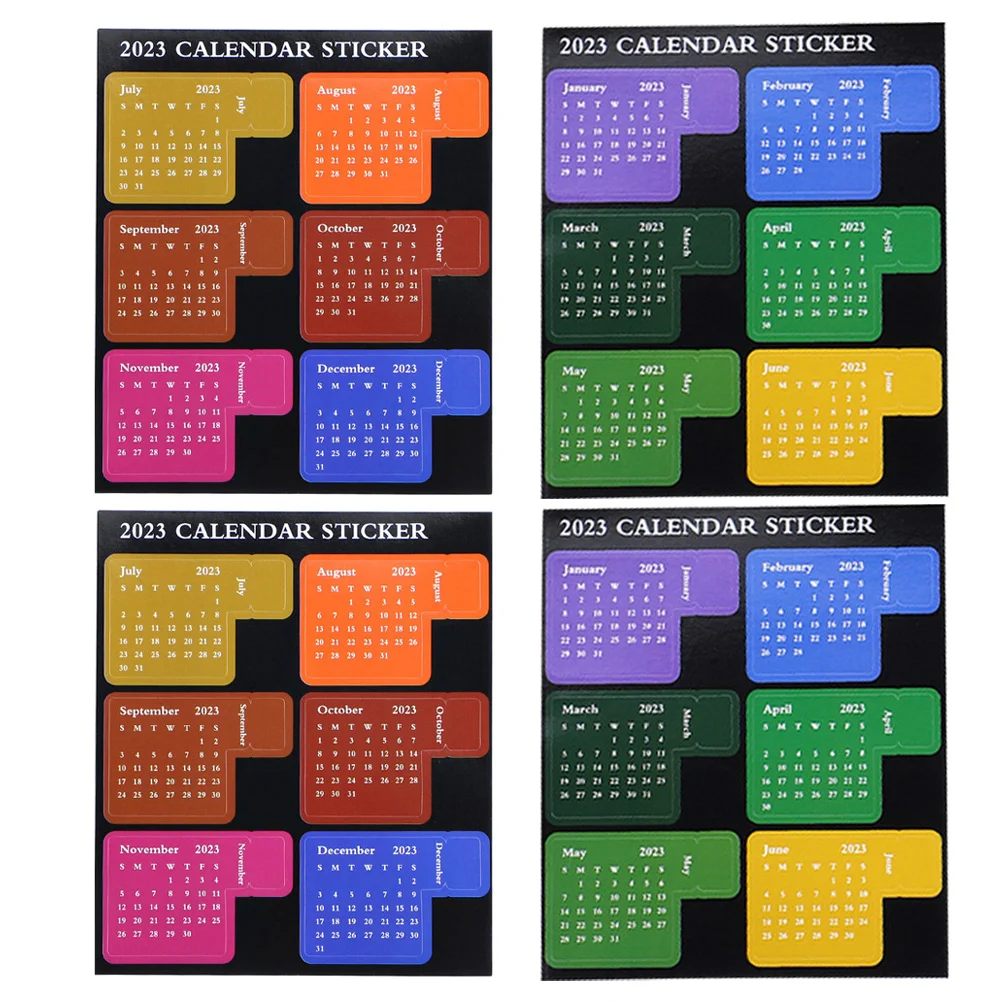 

4 Sheets of Self-adhesive Monthly Calendar Stickers Colored Design Calendar Stickers Decorations