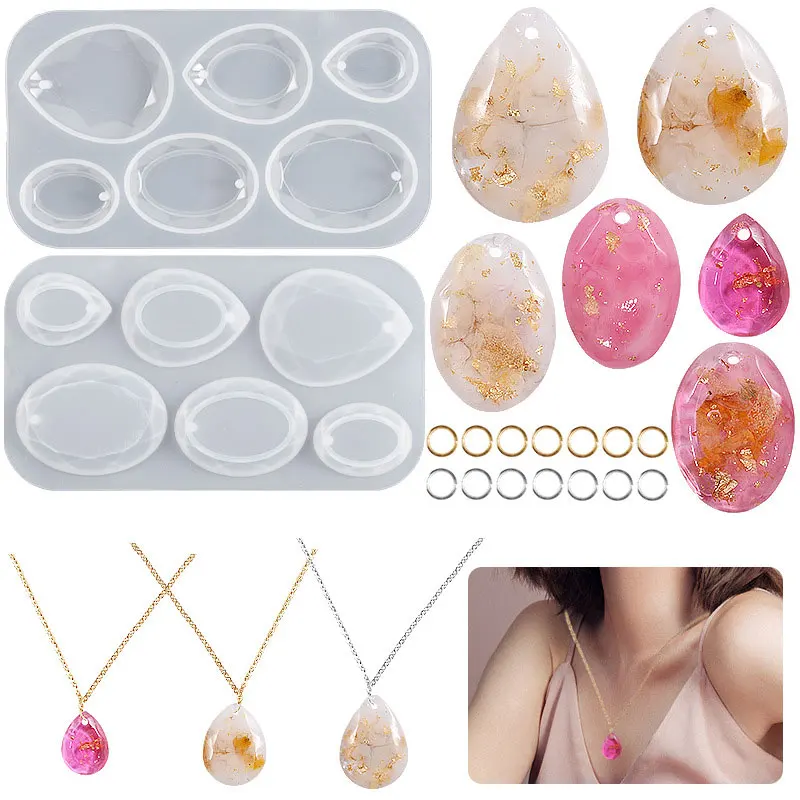 

Earring pendant epoxy resin mold cut oval water drop necklace key chain chain pendant resin mold jewelry making accessories