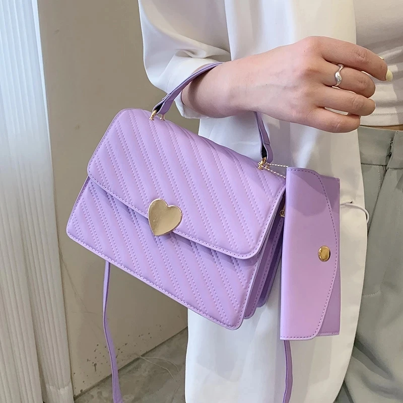 

2 Piece Crossbody Messenger Bag Women's Small Flap Shoulder Bags 2022 Fashion PU Leather Summer Brand Designer Trend Cute Handba