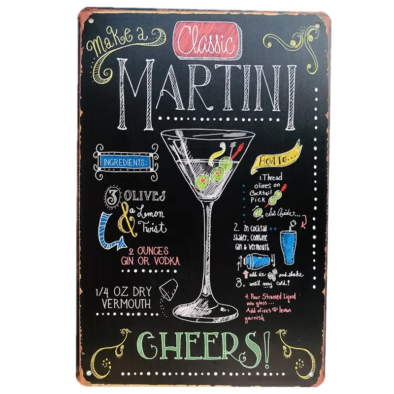 

Cocktail Metal Sign Vintage Cocktail Tin Sign Bar Signs Wall Decor Chalkboard Drawing Style Home bar Decoration 12 x 8 Inch