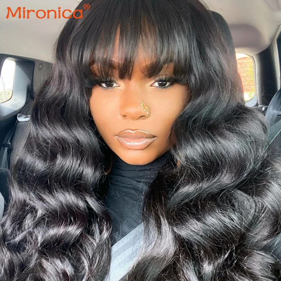 

Water Wave Wig Glueless Human Hair Wigs For Women Pre-Plucked With Bangs 180% Density Full Machine Wig Fashion Popular Hot Sale