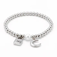 fashion 6mm stainless steel moon lock key brand pendant pearl bracelet beads chain uno jewelry for women men