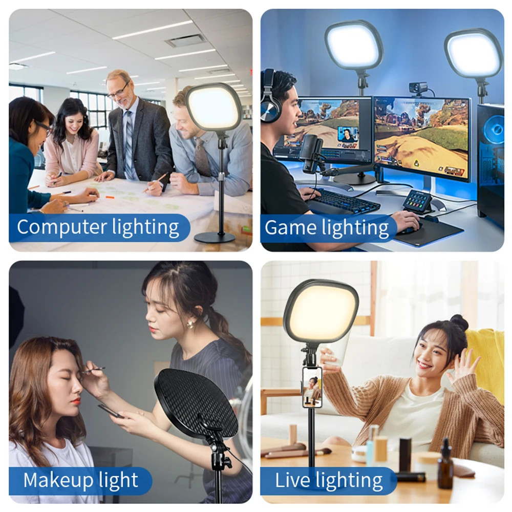 

Led Panel Light Key Light Desktop Dimmable Photography Studio Lamp W 1/4'' Extend Tripod Light Stand for Youtube Live Stream