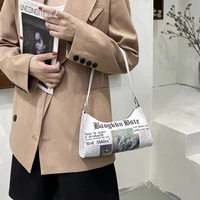 2022 fashion women newspaper letter printing pu leather shoulder underarm bag casual ladies small purse buckle handbags