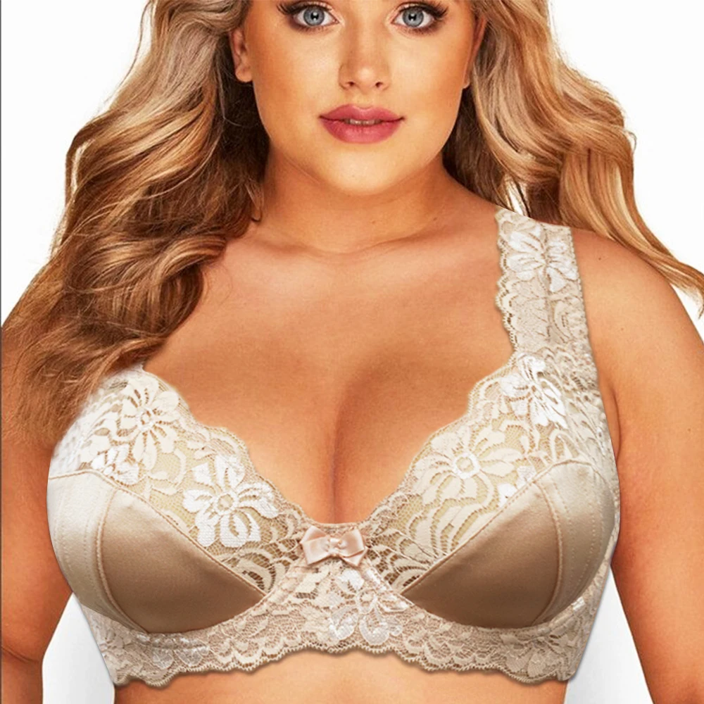 Women's Minimizer Bra Lace Floral Full Coverage See Through Underwire Unlined Mesh Transparent Plus Size E F G H I Cup
