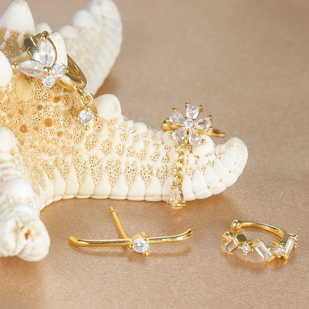 4 шт. милые серьги-Клипсы из циркония и меди с покрытием 18-каратного золота