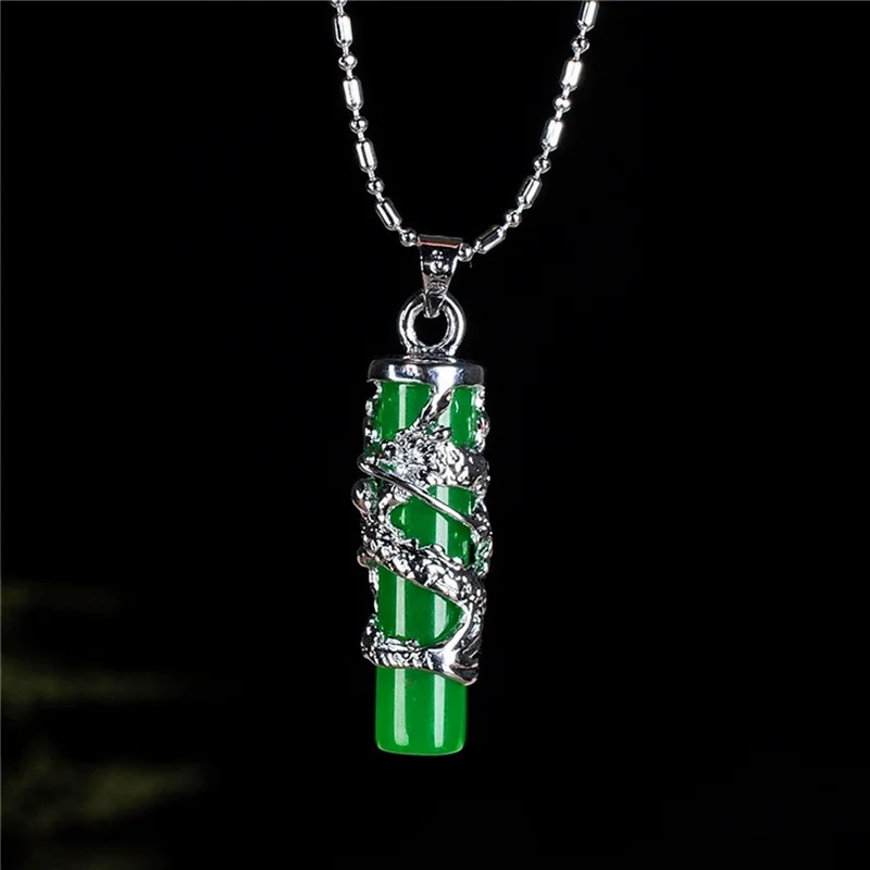 

Natural Green Chalcedony Hand-carved Panlong Column Pendant Fashion Boutique Jewelry Men and Women Popular Agate Gift Accessorie