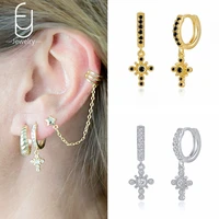 925 sterling silver needle vintage cross gold earrings for women fashion crystal hoop earrings wedding party luxury jewelry gift