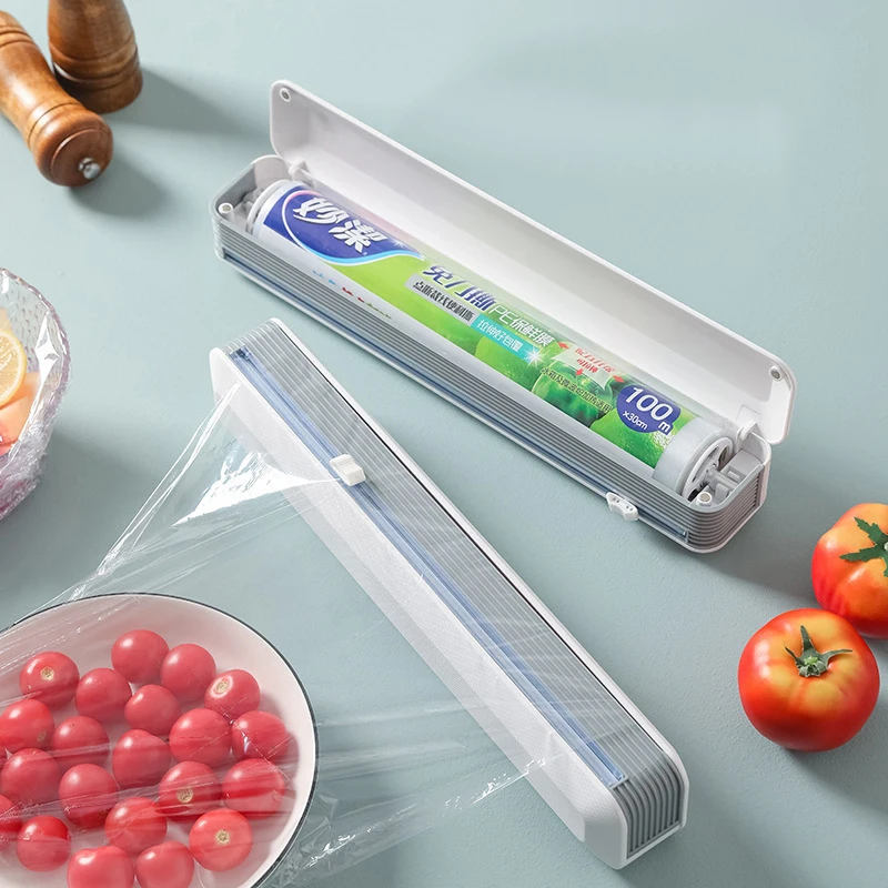 

Plastic Wrap Cutter Suction Cup Wall Mounted Cling Film Cutting Box Adjustable Storage Cutter Kitchen Tools Accessories