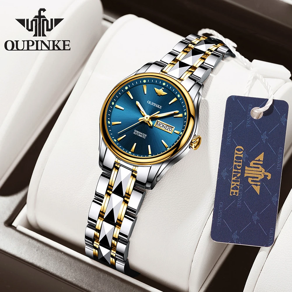 

Часы наручные OUPINKE женские механические, брендовые Роскошные водонепроницаемые спортивные автоматические с ремешком из нержавеющей стали, с датой