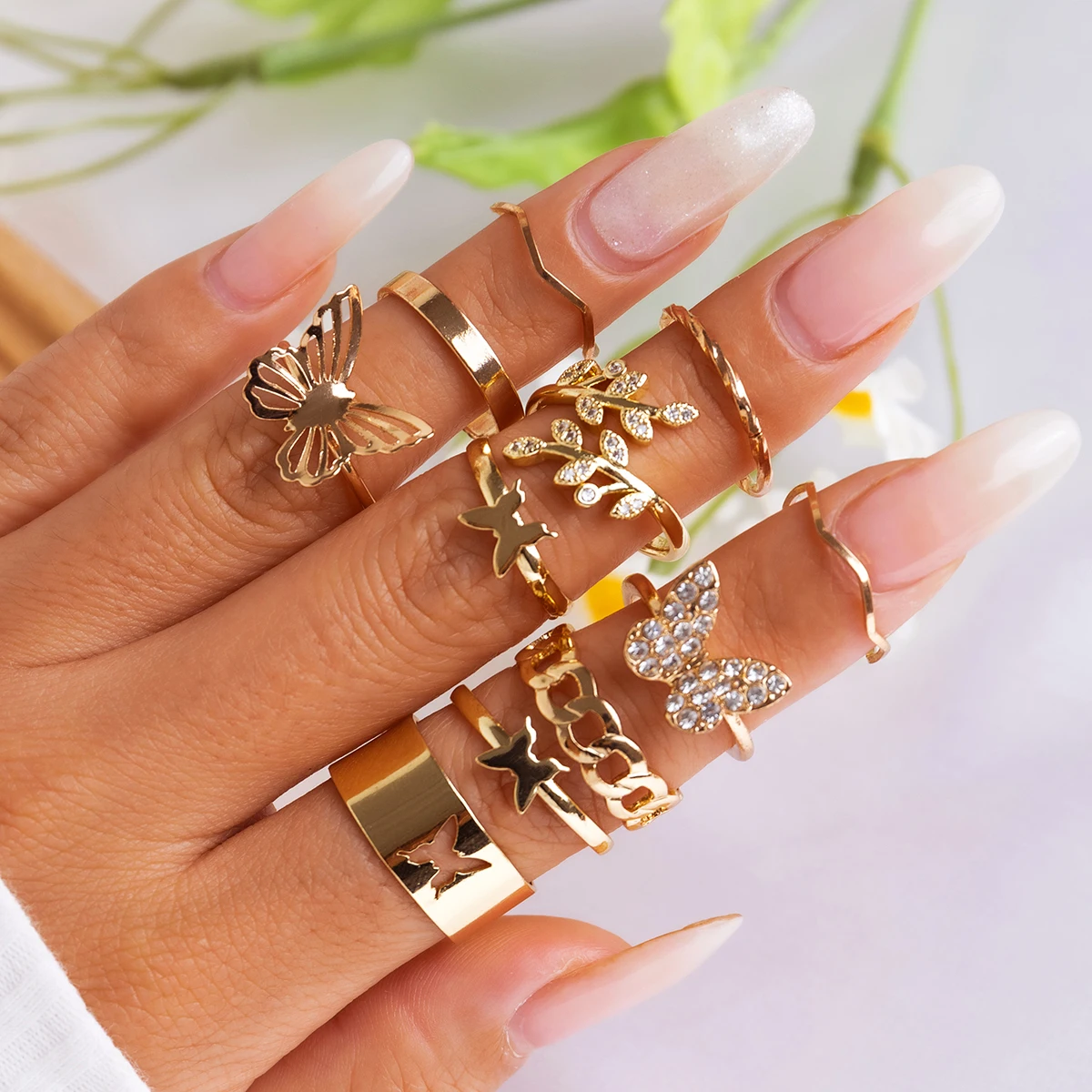 

PuRui Multi-style Moon Flower Butterfly Charm Rings Set Bohemia Open Imitation Pearl Rings for Women Jewelry Party Daily Ladies