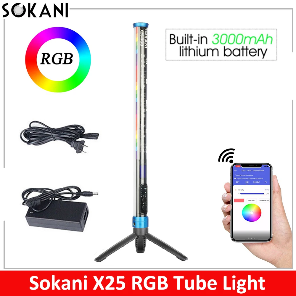 

Sokani X25 RGB Bi-Color LED Stick Light Handheld Video Light Tube Wand CTT Photography Light 3000mAh APP Control for YouTube
