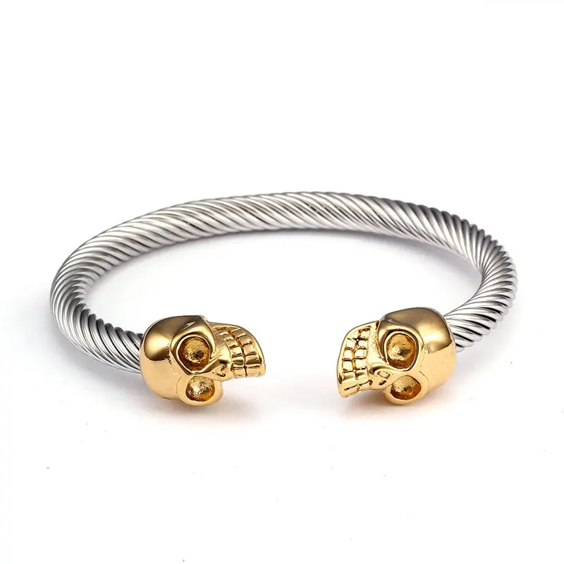 

High Quality Vintage Skeleton Wristband Bangles New Design Skull Stainless Steel Men Male Open Cuff Bracelets Bangles