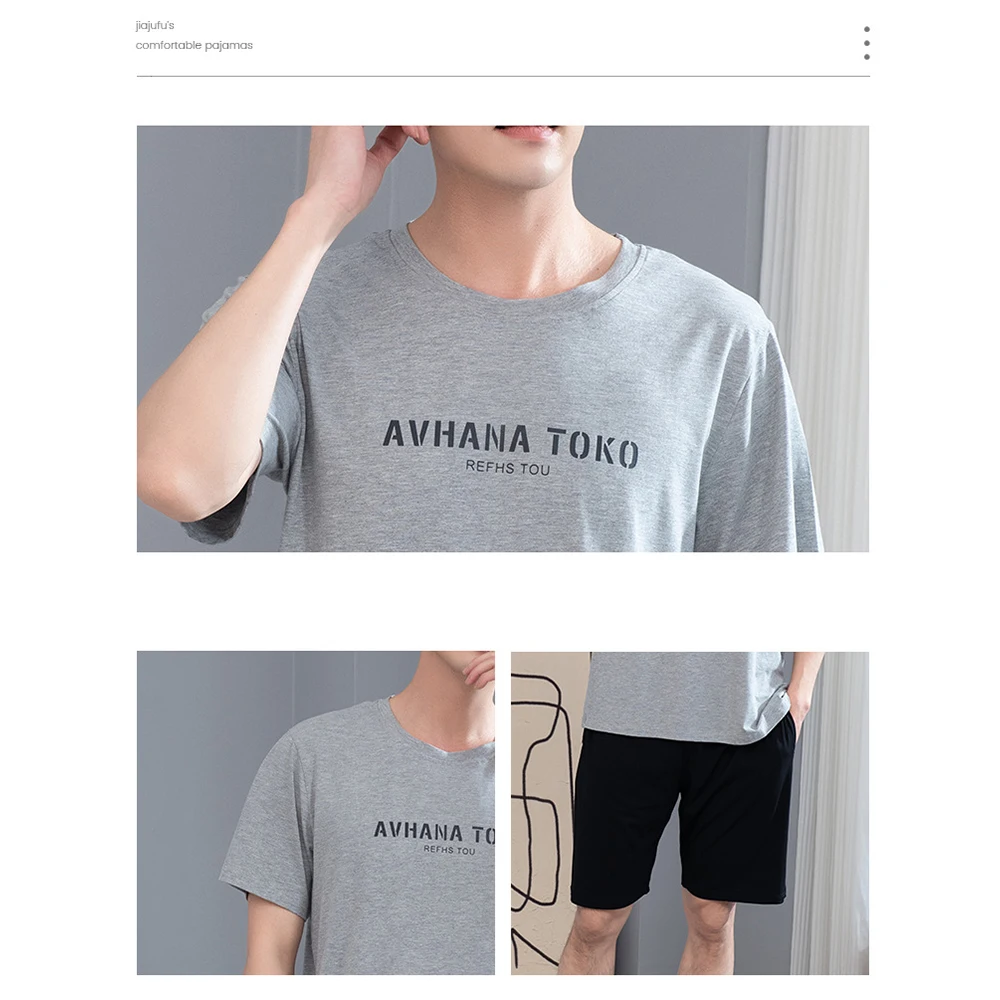 100% Cotton Pajamas for Men Fashion Print Sleepwear+Plaid Shorts Summer Hygroscopic Breathable Pajama Sets pyjama pijama homme