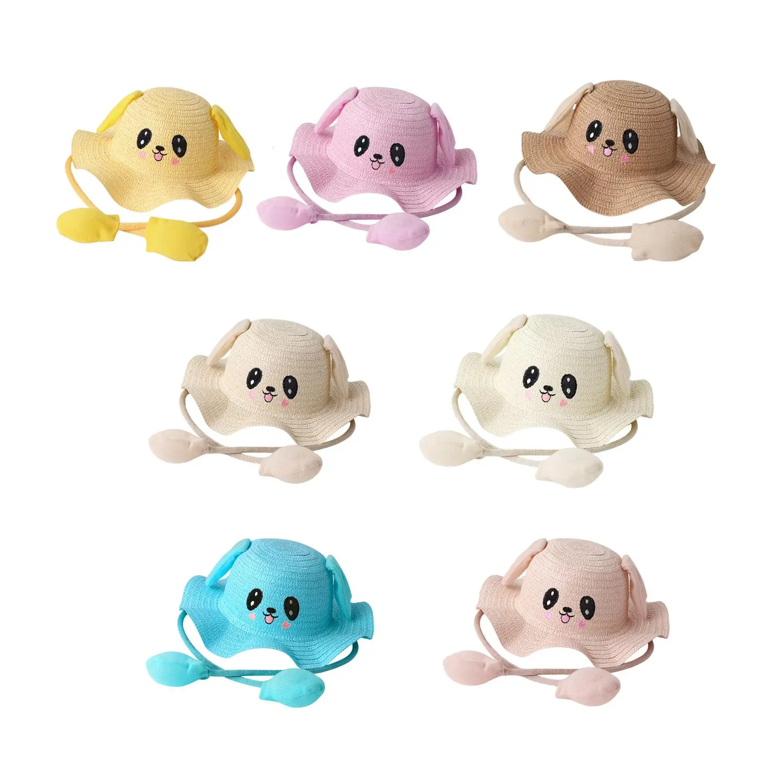 

Rabbit Ear Sunshade Straw Hat with Ears Moving Jumping Pop up Portable Beach Hat for Commuting Street Festivals Parties Summer