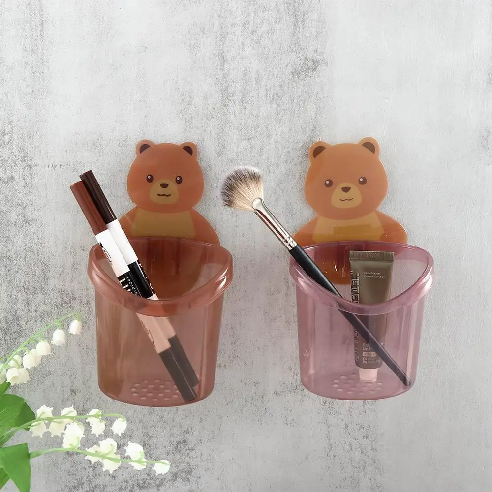 

Home Cute Wall-Mounted Storage Box Bear Shaped Cup Organizer Toothpaste Rack Razor Stand Toothbrush Holder