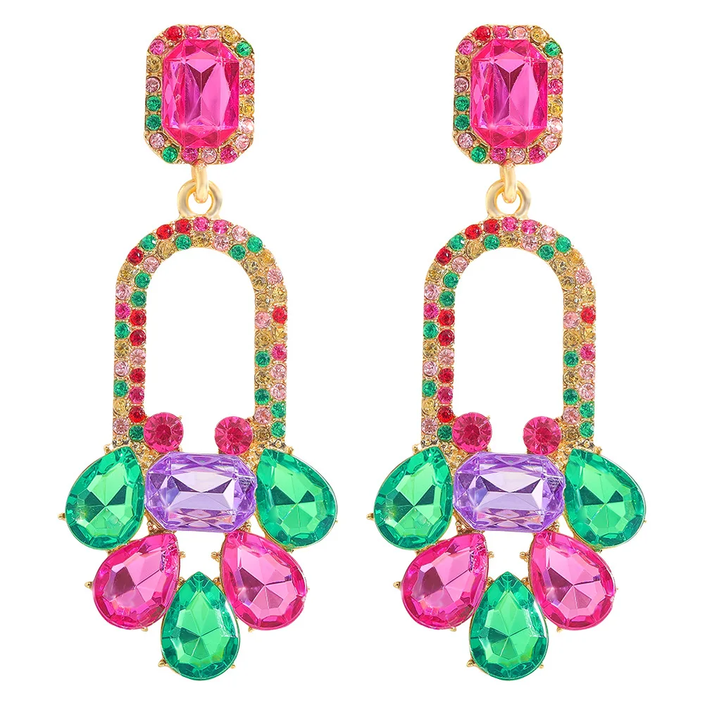 

Fashion Statement Shiny Fuchsia Crystals Zircons Long Drop Women Earrings Fashion Dangle Earrings Jewelry for Bridal Wedding