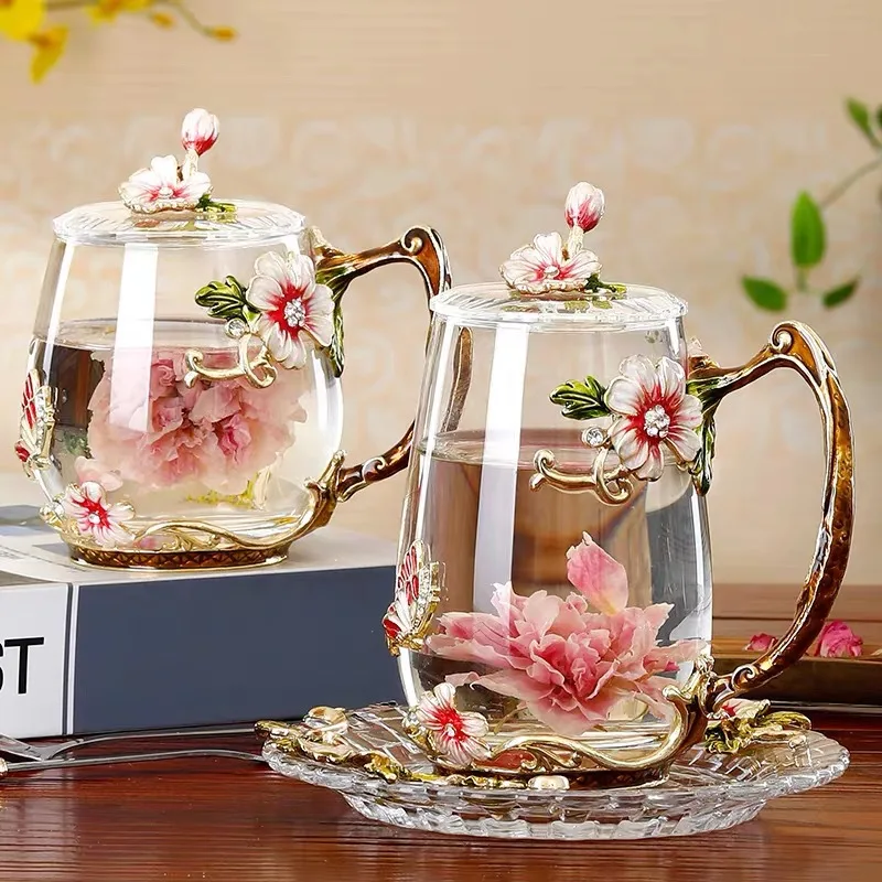 

330/350ML Creative Enamel Color Water Cup with Lid and Cup Spoon Luxury Gift Package Coffee Cup Glasses for Drinking Drinkware