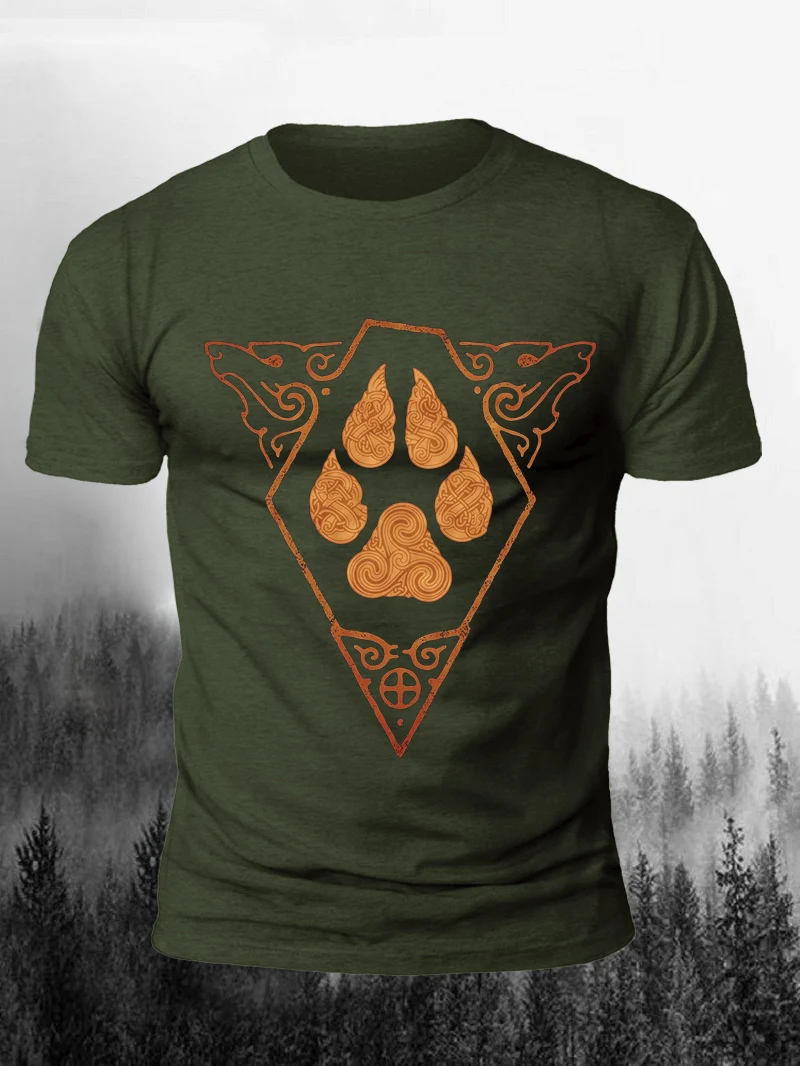 

Ethnic Style Bear Paw Totem Print Short-Sleeved Men'S Hot-Selling Trendy Comfortable Cotton Daily T-Shirt