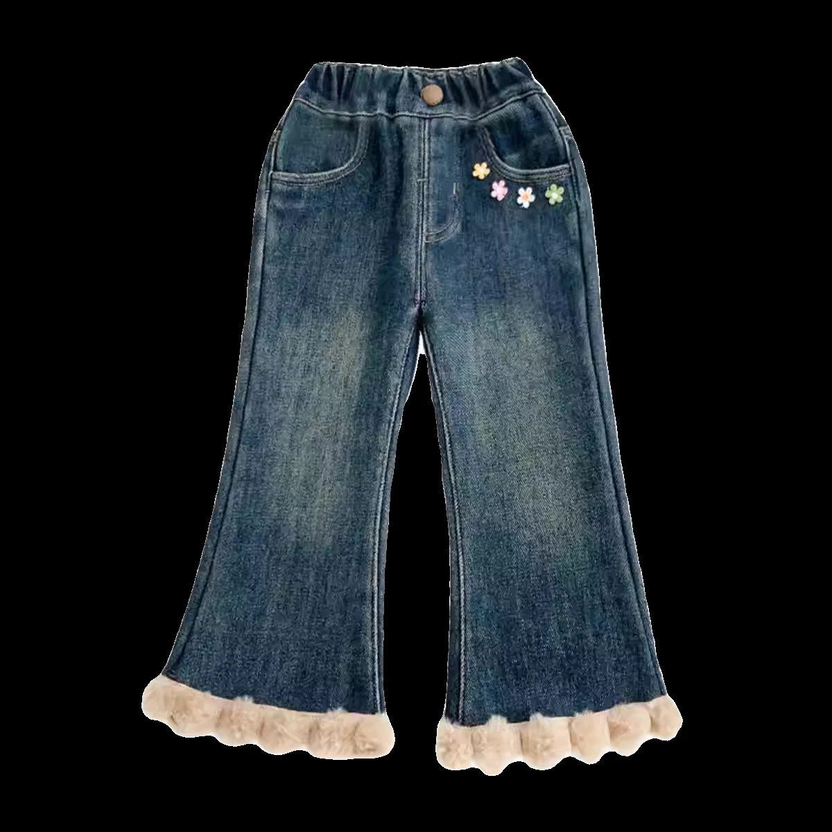 Флисовые джинсы для девочек эластичный пояс утепленные кружевные теплые