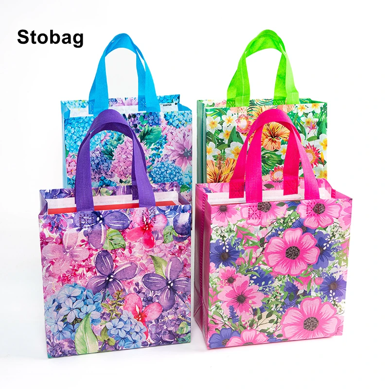 

StoBag 12pcs Non-woven Fabric Tote Bag Candy Cake Cookies Gift Package Waterproof Holiday Happy Party Favors Event Festival