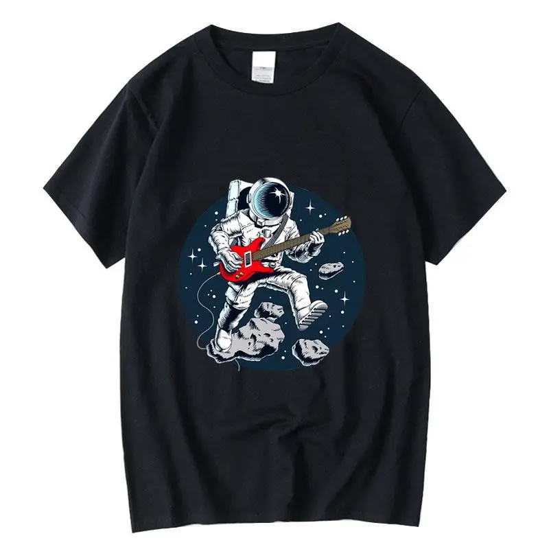 

Men's T-shirt High Quality 100% cotton Funny astronaut plays guitar print loose o-neck men t-shirt male tops T-shirt tops
