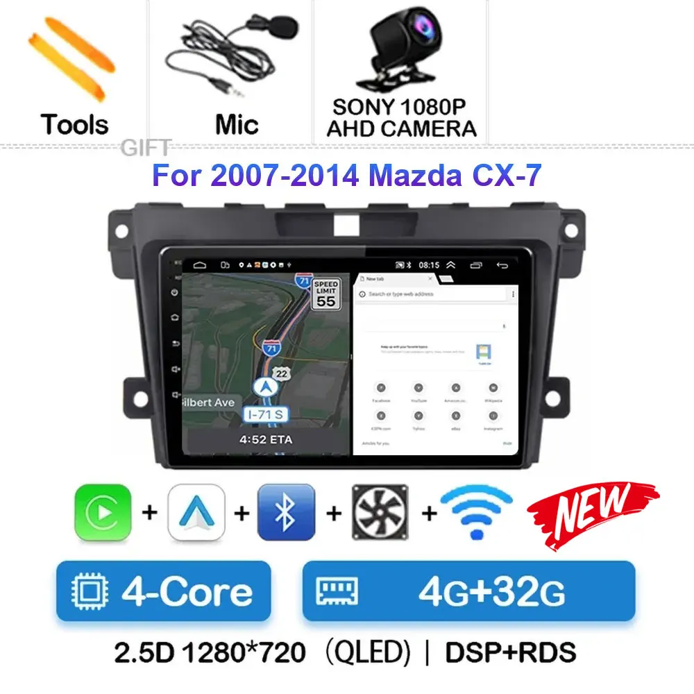 

Автомобильное радио Android 15 Carplay для MAZDA 2007 2008 2009 2010-2014 CX-7 CX7 CX 7 навигация GPS мультимедийный плеер стерео Wi-Fi BT
