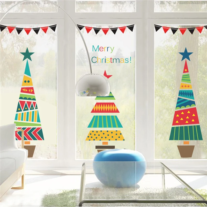 

Living Room Decorations Merry Christmas Christmas Tree Stars Wall Stickers Home Decals DIY PVC Holiday Window Stickers