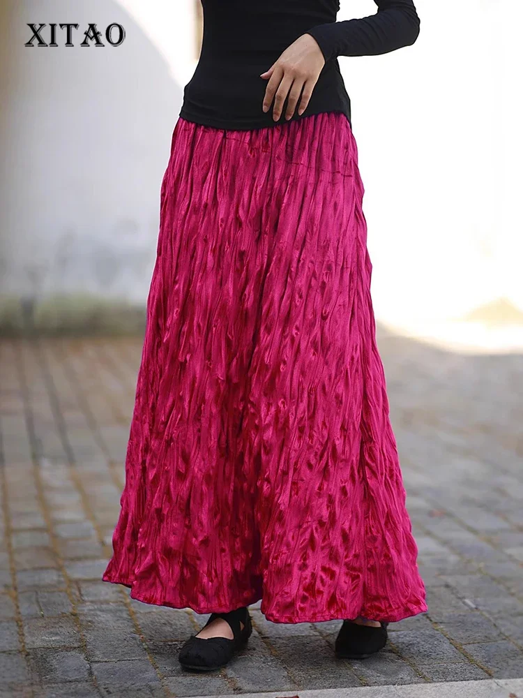 XITAO плиссированная женская юбка с эластичной резинкой на талии однотонная