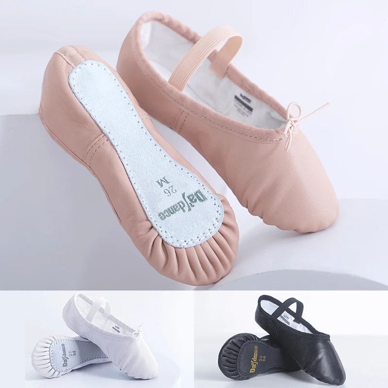 Genuine Leather Ballet Slippers Girls Soft Sheepskin Ballet Shoes Lace Up Gymnastics Dance Shoes