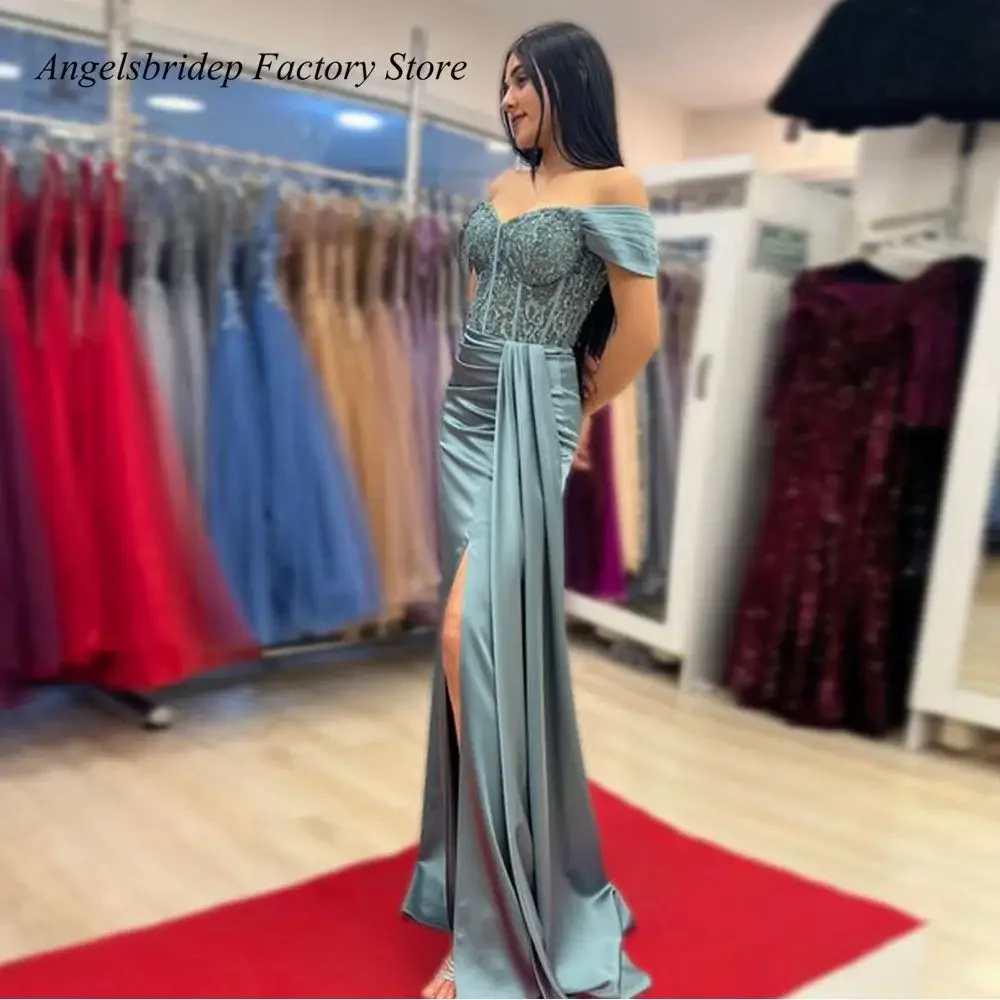 

Off Shoulder Sweetheart Cocktail Gowns Mermaid Beaded Prom Dresses Side Split Sexy Party Dresses Vestidos De Noche
