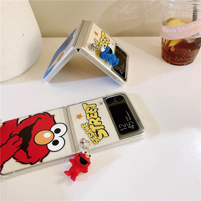 korea cute cartoon pendant phone cases for samsung galaxy z flip 3 clear pc cover case for samsung galaxy z flip 2 1 zflip3 5g free global shipping